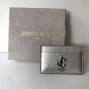 Jimmy Choo Metallic Silver Cardholder Case w JC logo